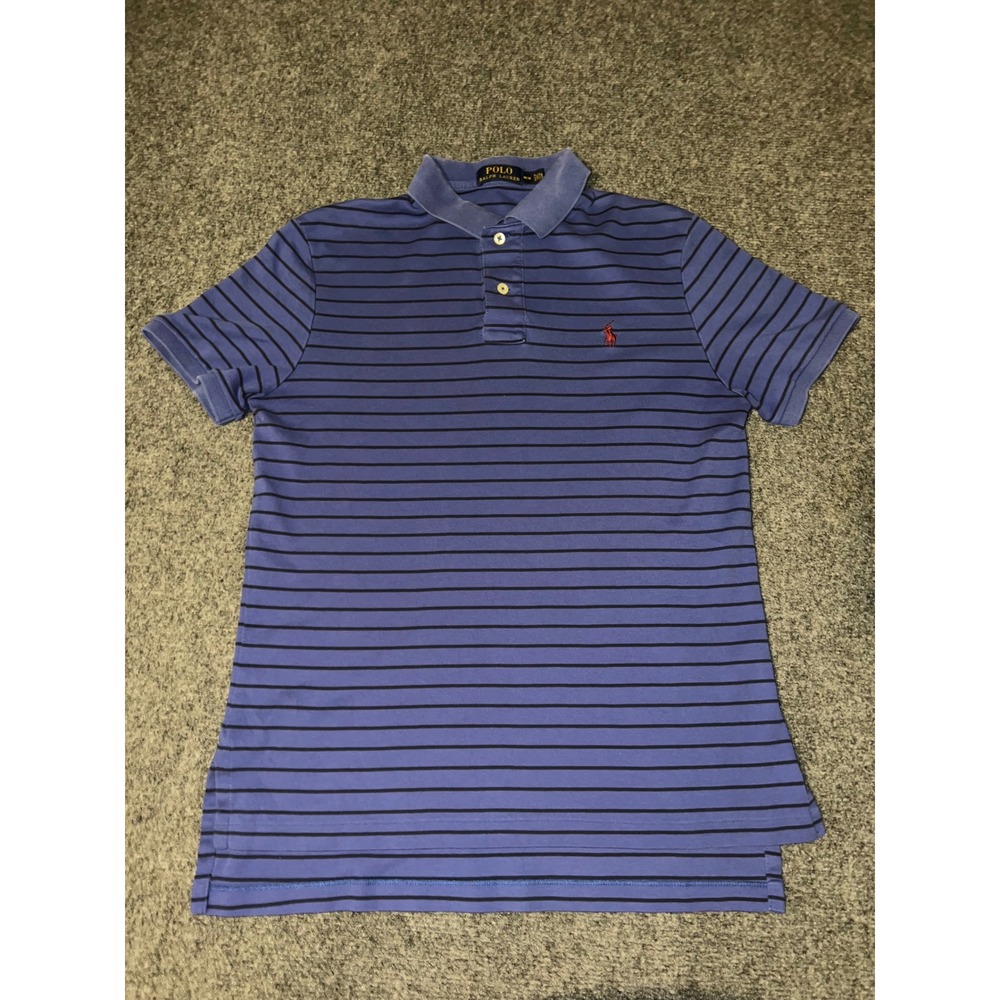 Polo Ralph Lauren Mens Medium Purple Black Striped Short Sleeve Polo Shirt
